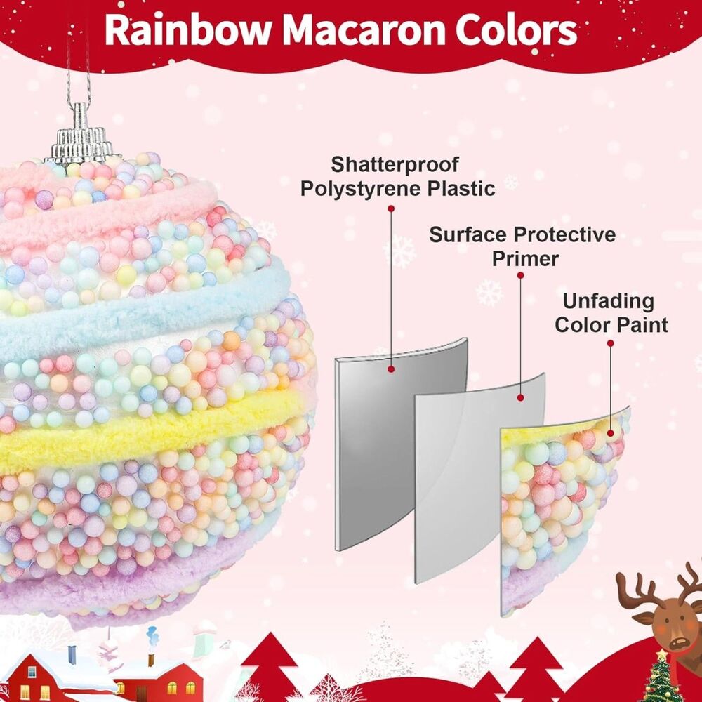 Nazada Set of 9 3" Christmas Candy Color Pastel Macaron Shatterproof Foam Balls - Picture 6 of 11